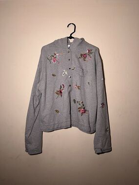 Together Vintage Floral Flower Embroidered Half Button Up Sweater Women's Large